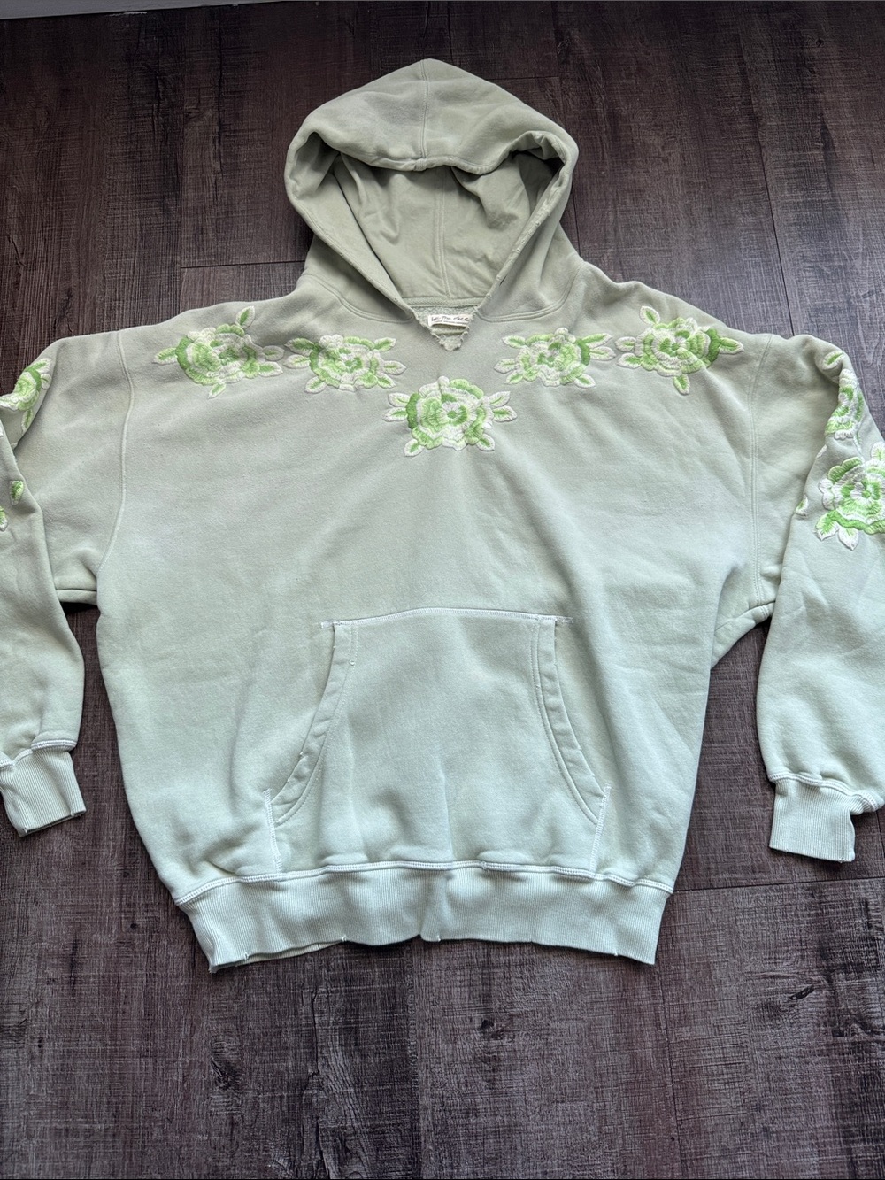 Free People Mint Green Oversized Floral Embroidered Hoodie